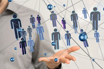 holding 3D rendering group of blue people