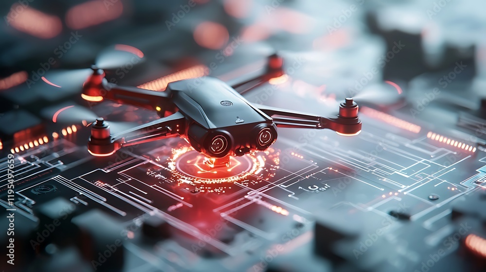 Poster sophisticated ai powered surveillance drone equipped with infrared sensors led indicators and advanc