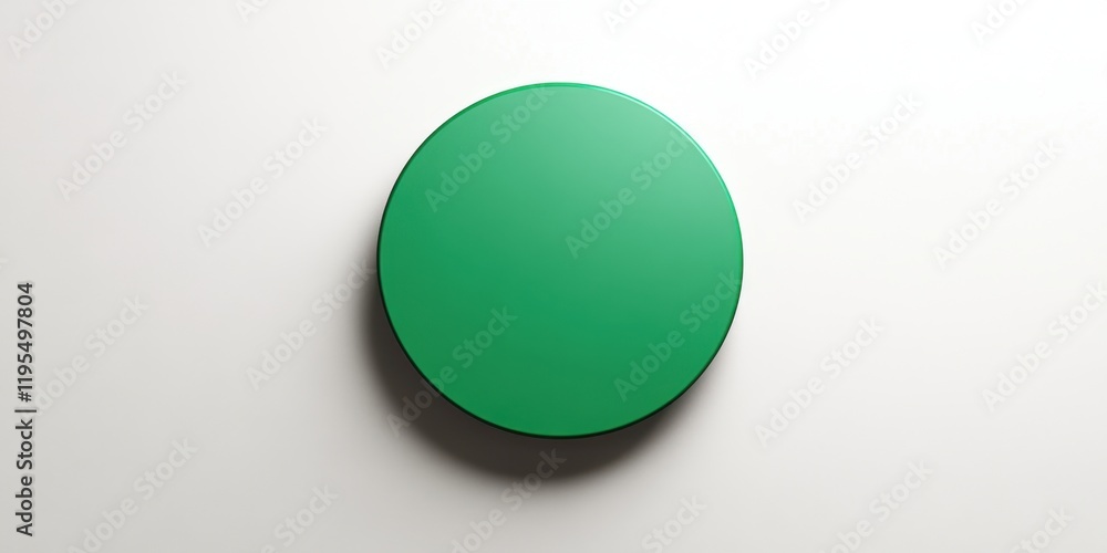 Poster a bright green circular object rests symmetrically on a smooth white surface, creating a minimalist 