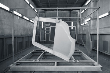 Industrial factory, high volume manufacturing assembly line and process structural parts for powder...