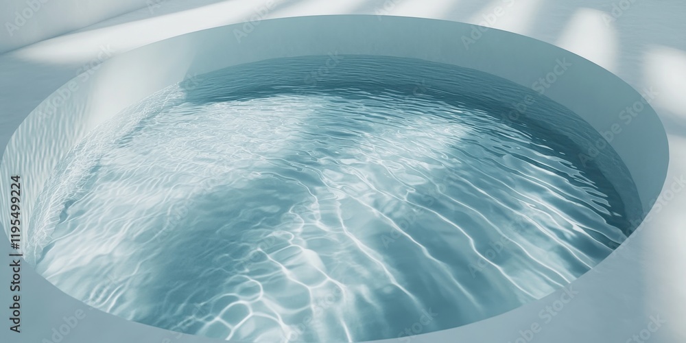 Poster a circular shallow pool filled with clear water reflects soft patterns of light from overhead surfac