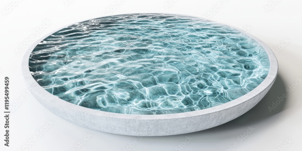 Poster a round basin filled with clear water displays lively ripples and reflections under soft lighting, c