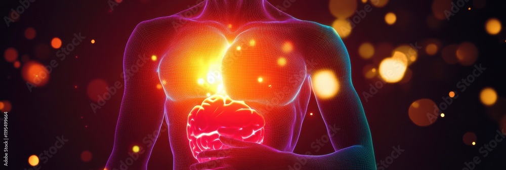 Aufkleber glowing human torso showcasing energy emanating from the stomach area along with vibrant colors and 