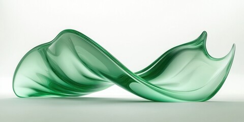 A stunning green glass sculpture with smooth curves and waves highlights its artistic form and...