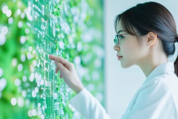 Female Engineer in High-Tech Green Energy Control Room Analyzing Data