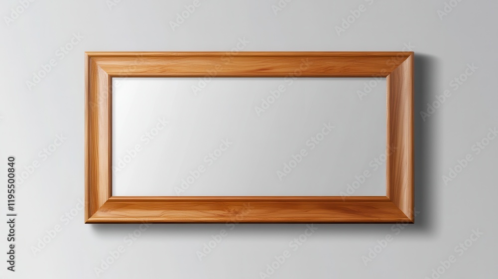 Poster rectangular wooden mirror frame on gray background