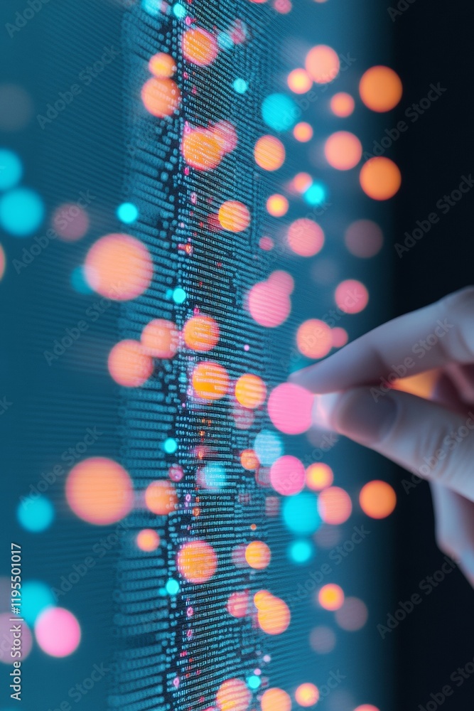 Aufkleber futuristic digital interface with neon lights and interactive network visualization