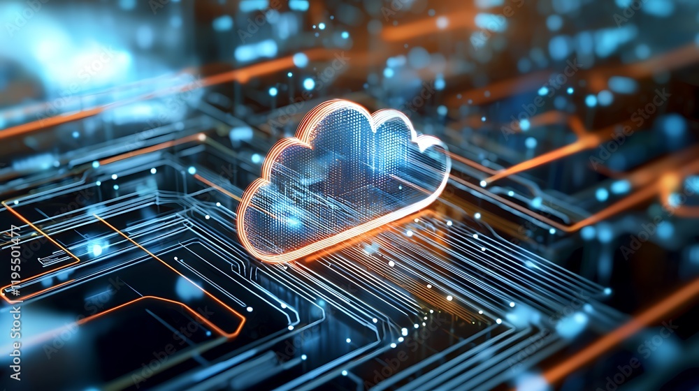 Poster vibrant and dynamic holographic cloud interface displaying the intricate infrastructure of digital t