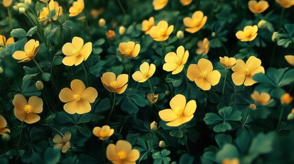 Vibrant yellow flowers in lush green field