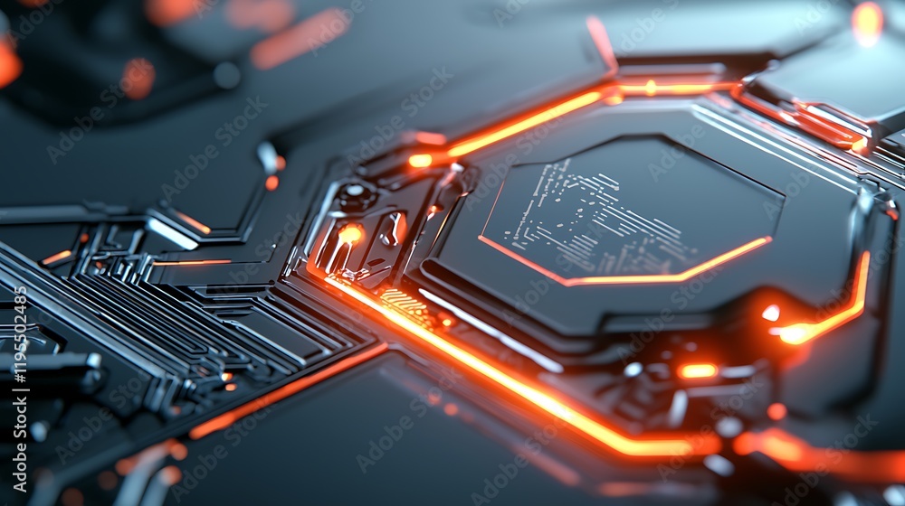 Poster visually stunning abstract digital depicting a futuristic ai powered cybersecurity breach with glowi