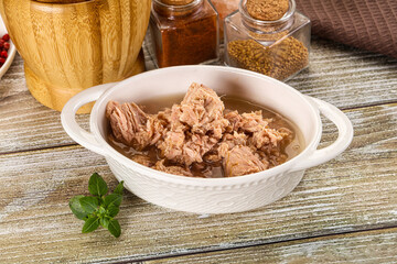 Canned tuna fish in the bowl