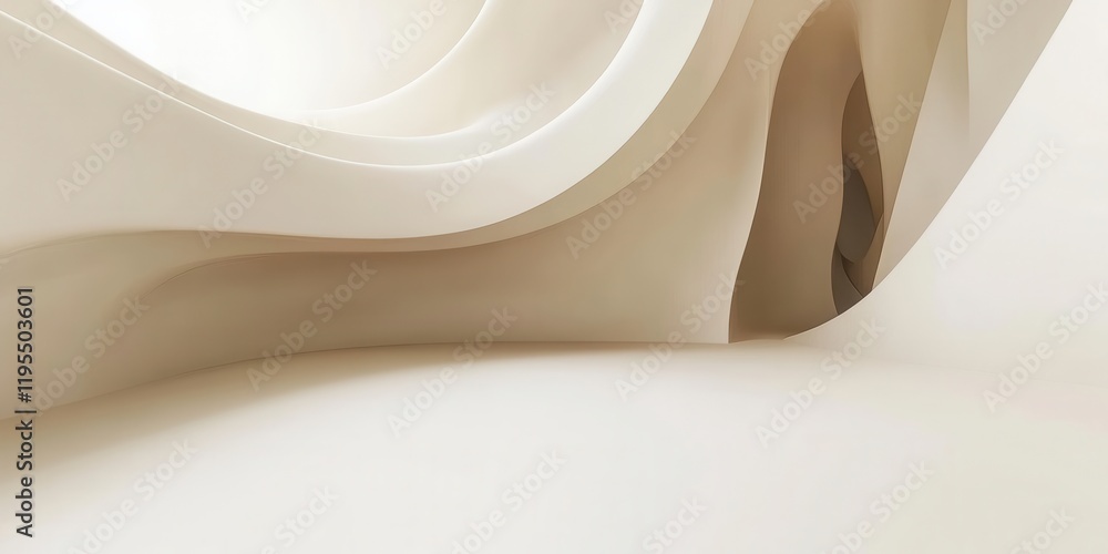 Poster soft, flowing lines and smooth textures form an elegant interplay of curves in a light-filled space 