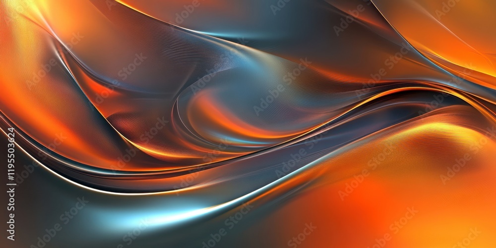 Poster fluid patterns create a mesmerizing blend of warm orange and cool blue tones, illustrating an abstra