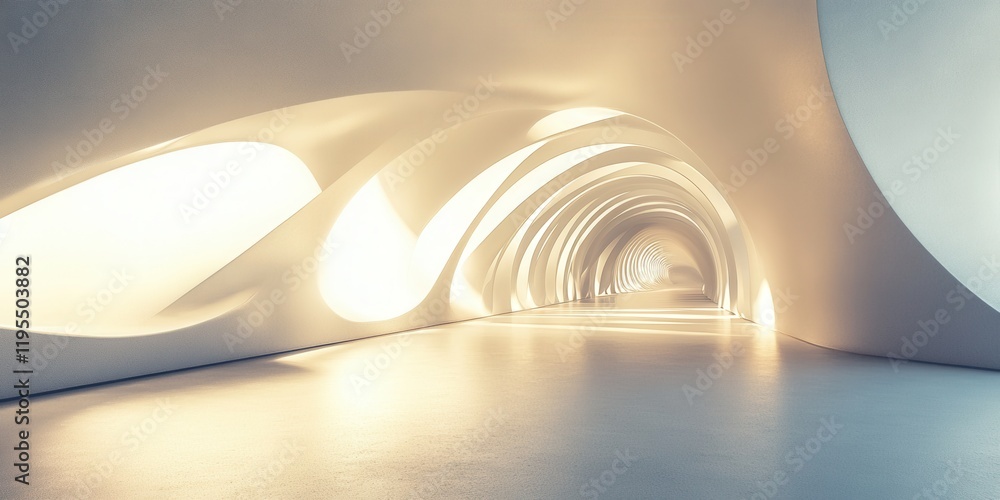 Poster a sleek corridor features smooth curves and soft lighting, creating a serene atmosphere ideal for vi