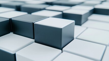 Fototapeta premium Abstract grayscale cubes subtly shift creating dynamic visual depth. AI Generated