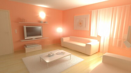 Fototapeta premium Modern Peach Living Room Interior Design 3D Render
