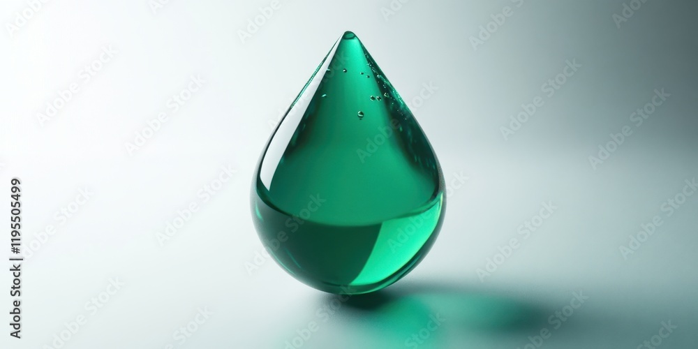 Aufkleber a vibrant green droplet is perched on a reflective surface, catching light and creating a captivatin