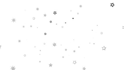 A digital illustration of scattered silver stars on a black background. The stars are various sizes and arranged randomly, creating a sense of movement and excitement.