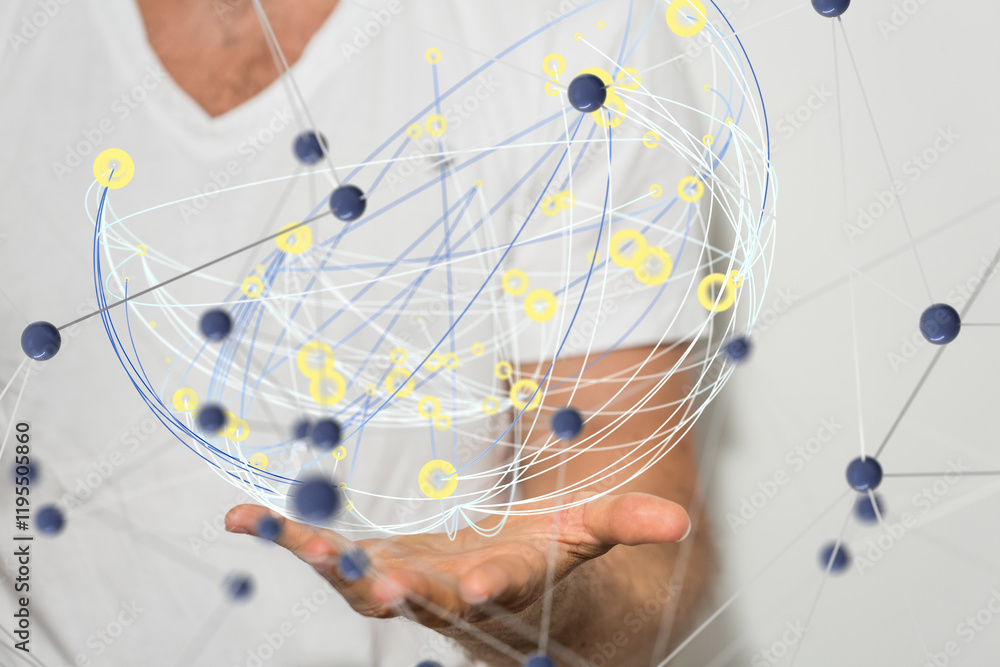 Poster Digital technology background. Network connection dots and lines.