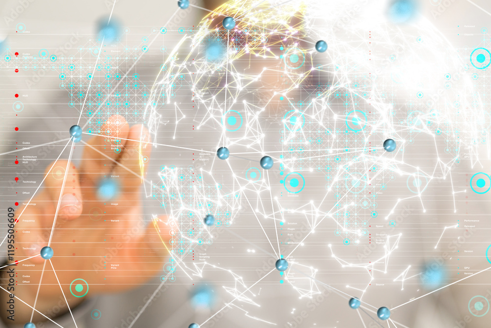 Poster Neural network 3D illustration. Big data and cybersecurity