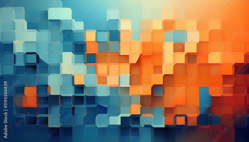 Poster abstract blue and orange background with squares generative ai