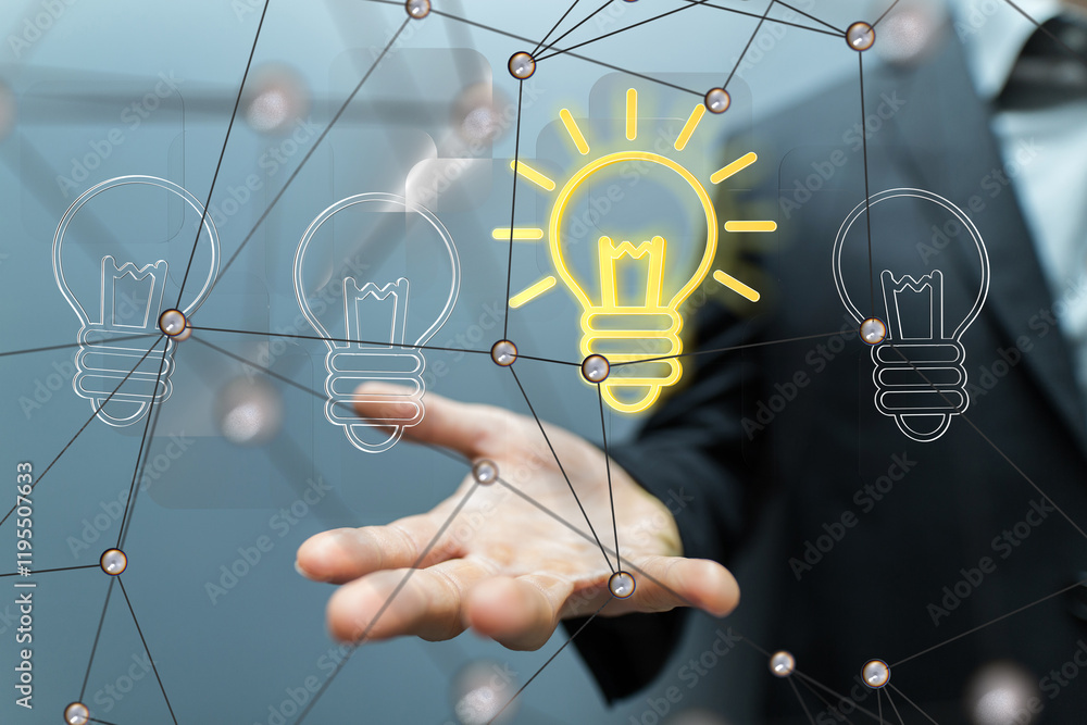 Poster lampNeural network 3D illustration. Big data and cybersecurity