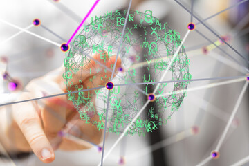 Molecular background with DNA. Network with connecting dots and lines. - 3d