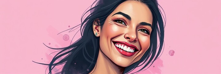 Obraz premium Smiling Woman Against Bright Pink Background