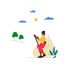 Female Artist Drawing Outdoors In Flat Vector Illustration Symbolizing Creativity, Focus, And Nature, Isolated On White Background
