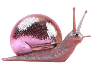 Isolated Pink Snail with Disco Ball Shell