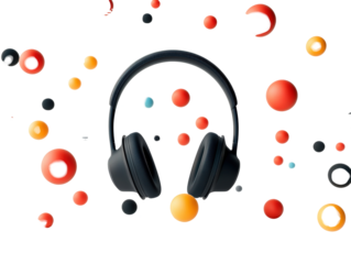 Isolated Black Headphones with Colorful Spheres