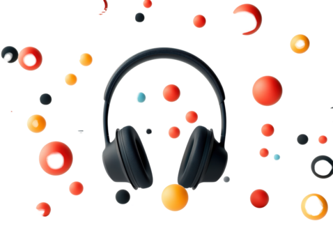 Isolated Black Headphones with Colorful Spheres