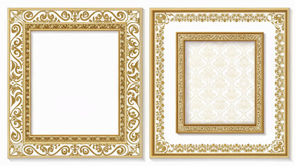 Set of Decorative vintage frames and borders set,Gold photo frame with corner Thailand line floral for picture, Vector design decoration pattern style. border design is pattern Thai art style.elegant,