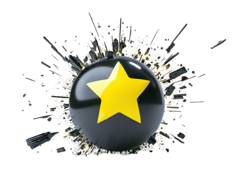 Isolated Shattered Black Ball with Yellow Star - Powered by Adobe