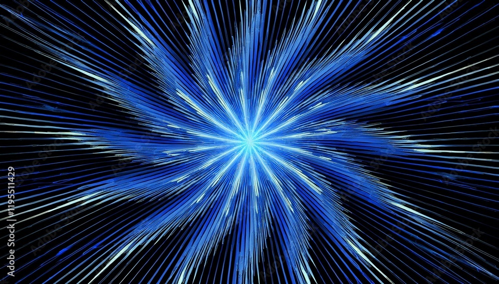 Aufkleber abstract fractal blue pattern with rays from the center on a black background