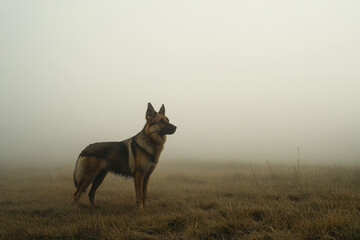 Fototapeta premium German Shepherd in a Misty Meadow