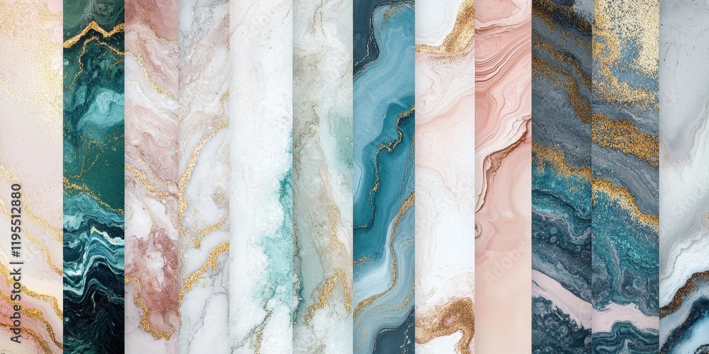 Poster striking abstract marble patterns display a harmonious blend of colors and textures, featuring blues