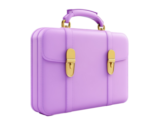 Isolated Lilac Leather Briefcase with Gold Clasps