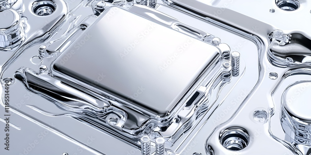 Poster close-up of a shiny metallic processor chip surrounded by intricate circuits, symbolizing advanced t