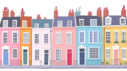 Fototapeta premium Brightly colored buildings in a vibrant neighborhood showcasing architectural diversity and charm