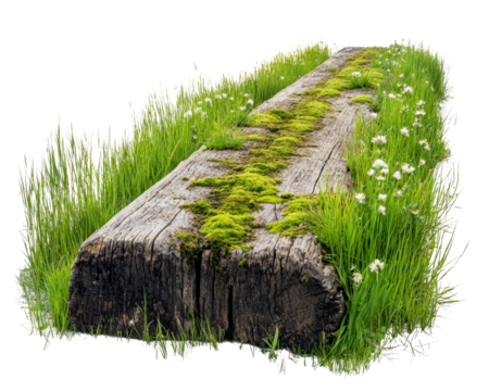 Isolated Mossy Log in Grass