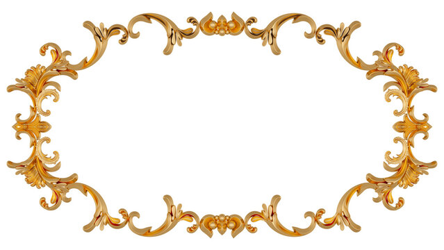 Golden frame on transparent background, cut out, 3D render
