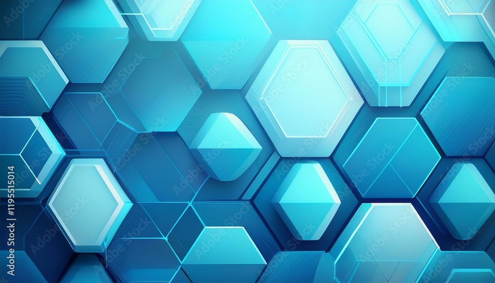 Poster abstract light blue hexagonal background with geometric lines