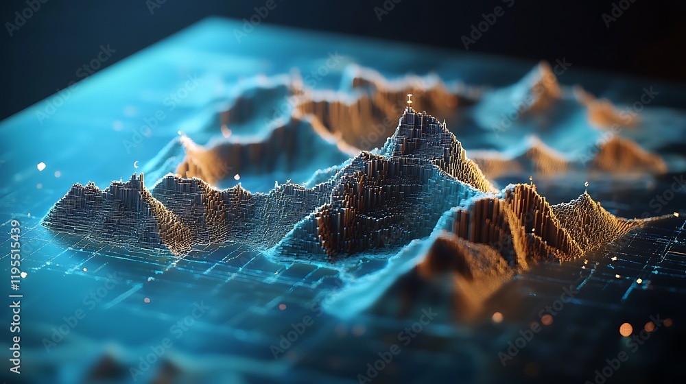 Poster holographic map displaying the terrain of an uncharted alien world
