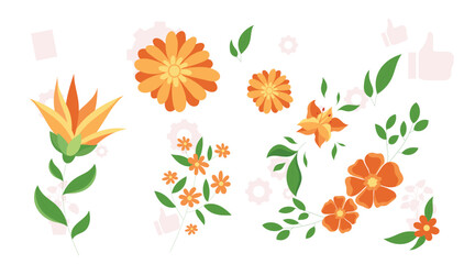 Collection of spring colorful flower elements vector. Set floral of wildflower, leaf branch, foliage on white background. Hand drawn blossom illustration for decor, easter, sticker, clipart, print.
