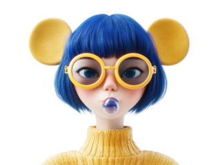 Isolated Cartoon Girl with Bubble Gum