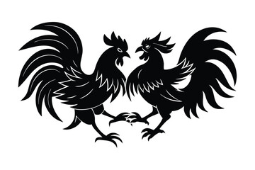 Silhouette illustration of two rooster, fighting each other and aggressive motion.eps