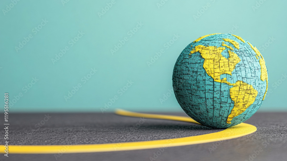 Poster road map, 3d, a high-fidelity 3d model image depicting a road map curving around a globe, suitable f