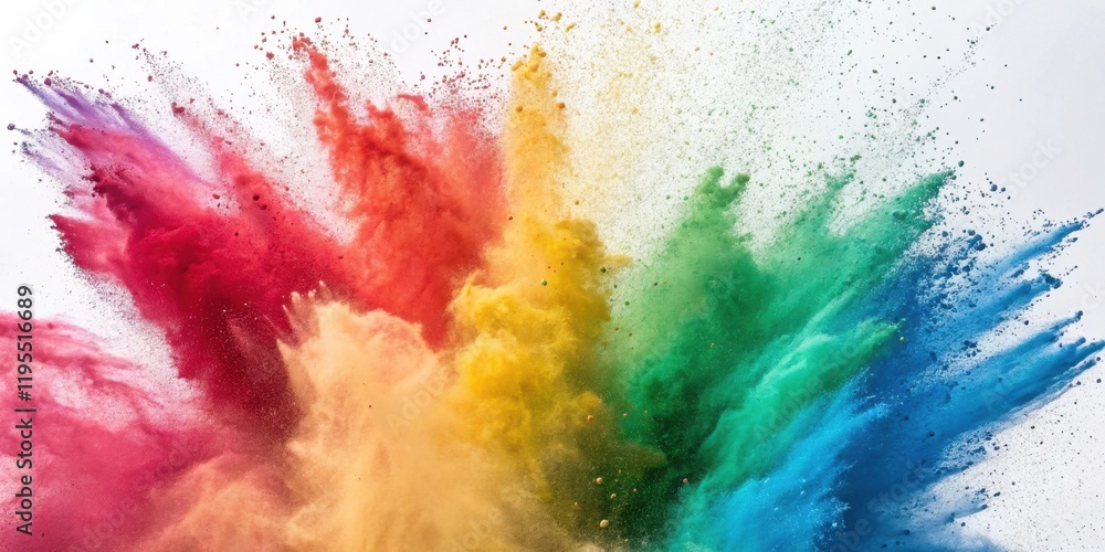 Poster vibrant clouds of colored powder burst outward, creating a dynamic and artistic display of hues in r