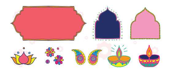 A collection of colorful flowers and a candle are displayed in a pattern